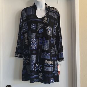 Made in heaven high collar tunic with geometric floral patterns